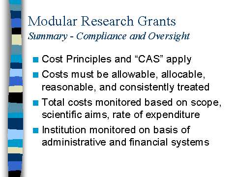 Modular Research GrantsSummary - Compliance and Oversight